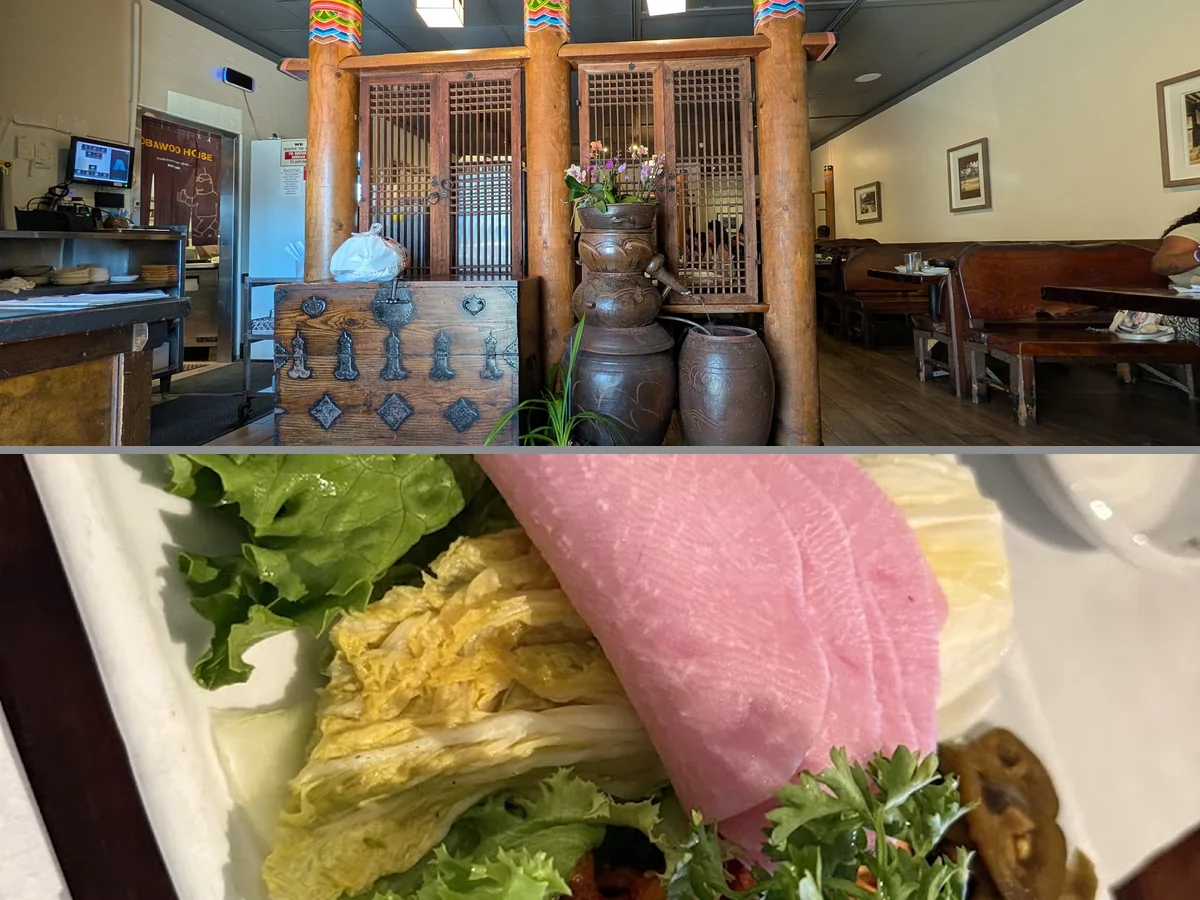 Casual strip-mall dining room with table service.